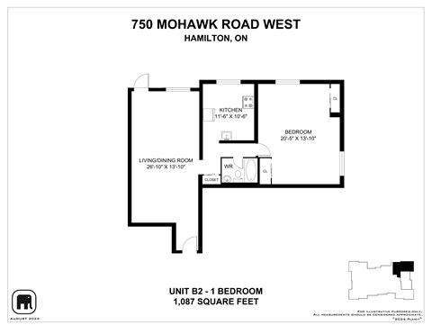 Floor plan for 1 bed, 1 bath